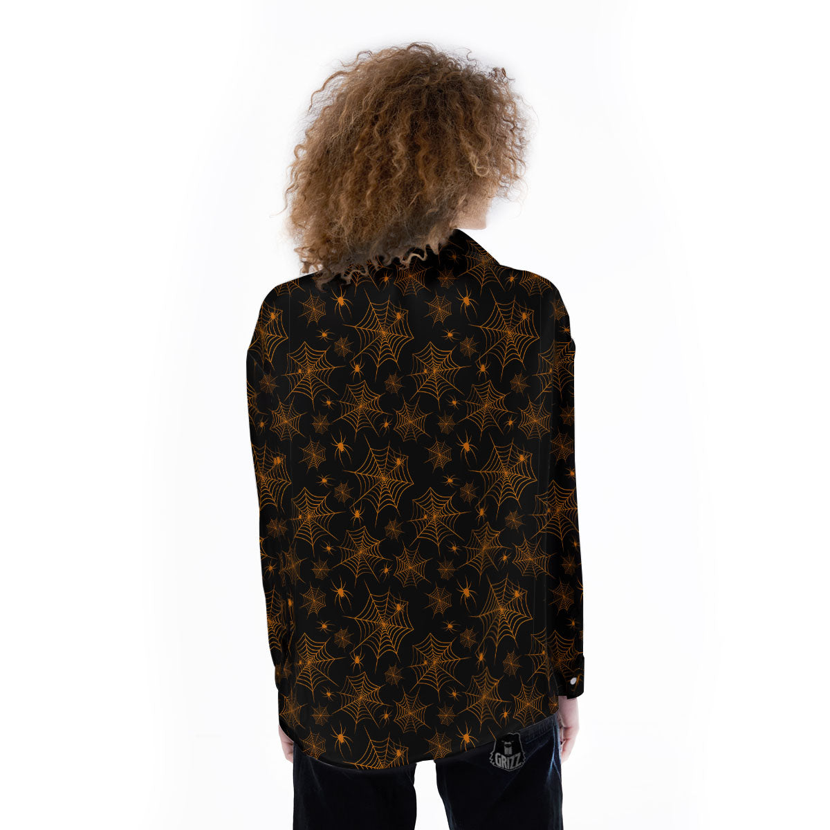 Cobweb Halloween Print Pattern Women's Long Sleeve Shirts-grizzshop