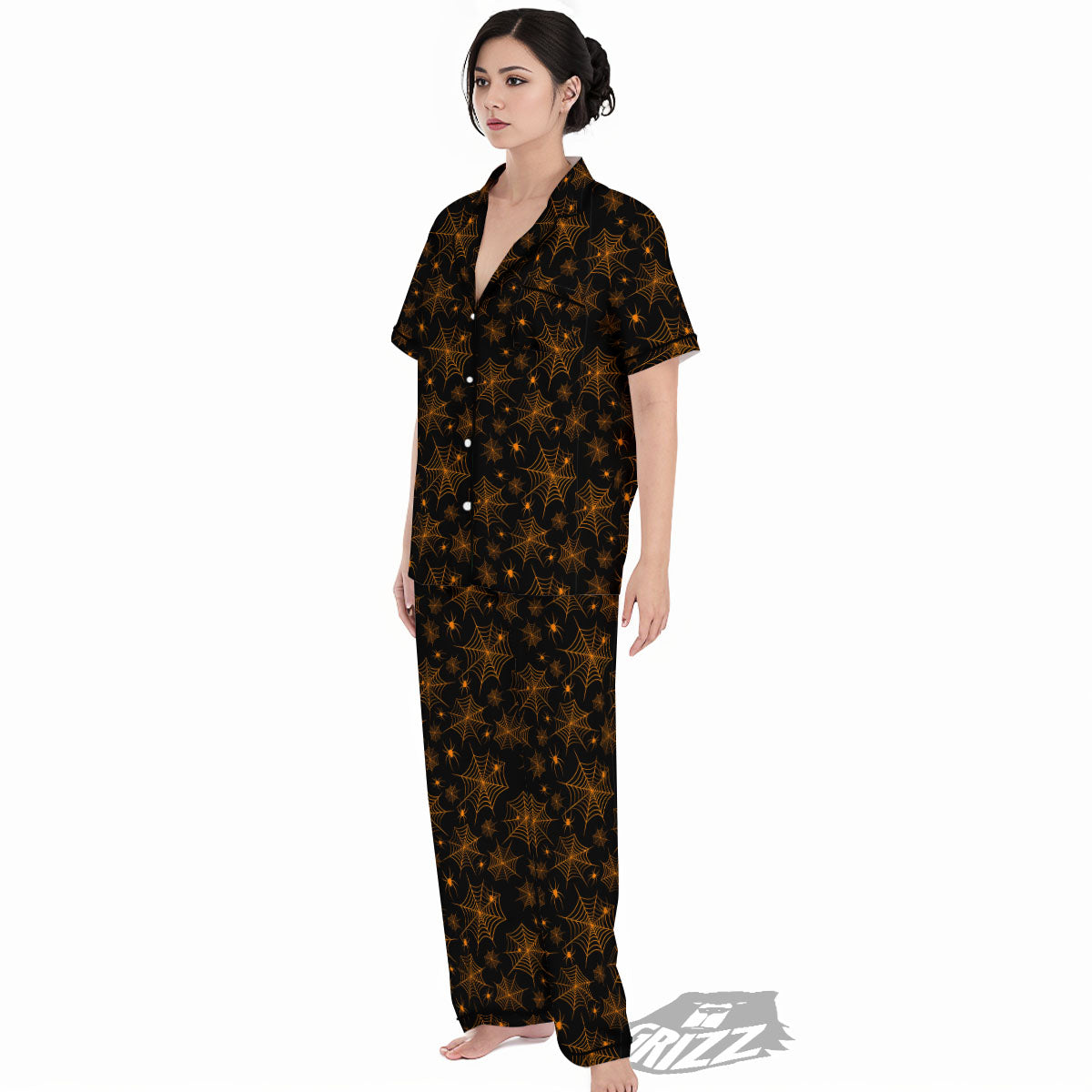 Cobweb Halloween Print Pattern Women's Pajamas Set-grizzshop