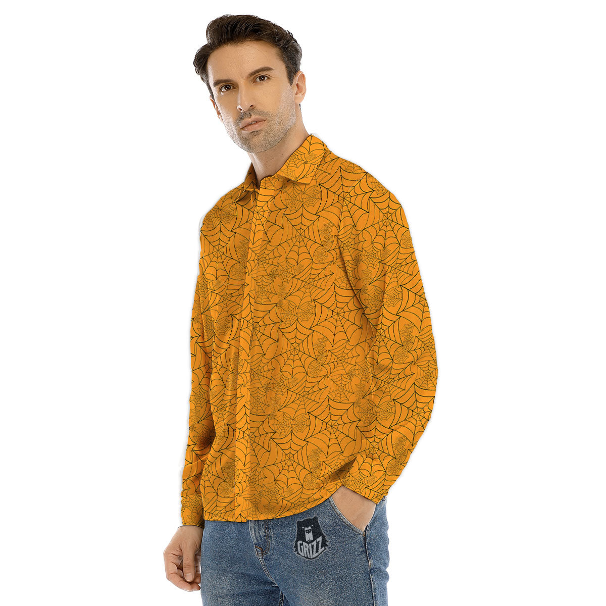 Cobweb Horror Print Men's Dress Shirts-grizzshop