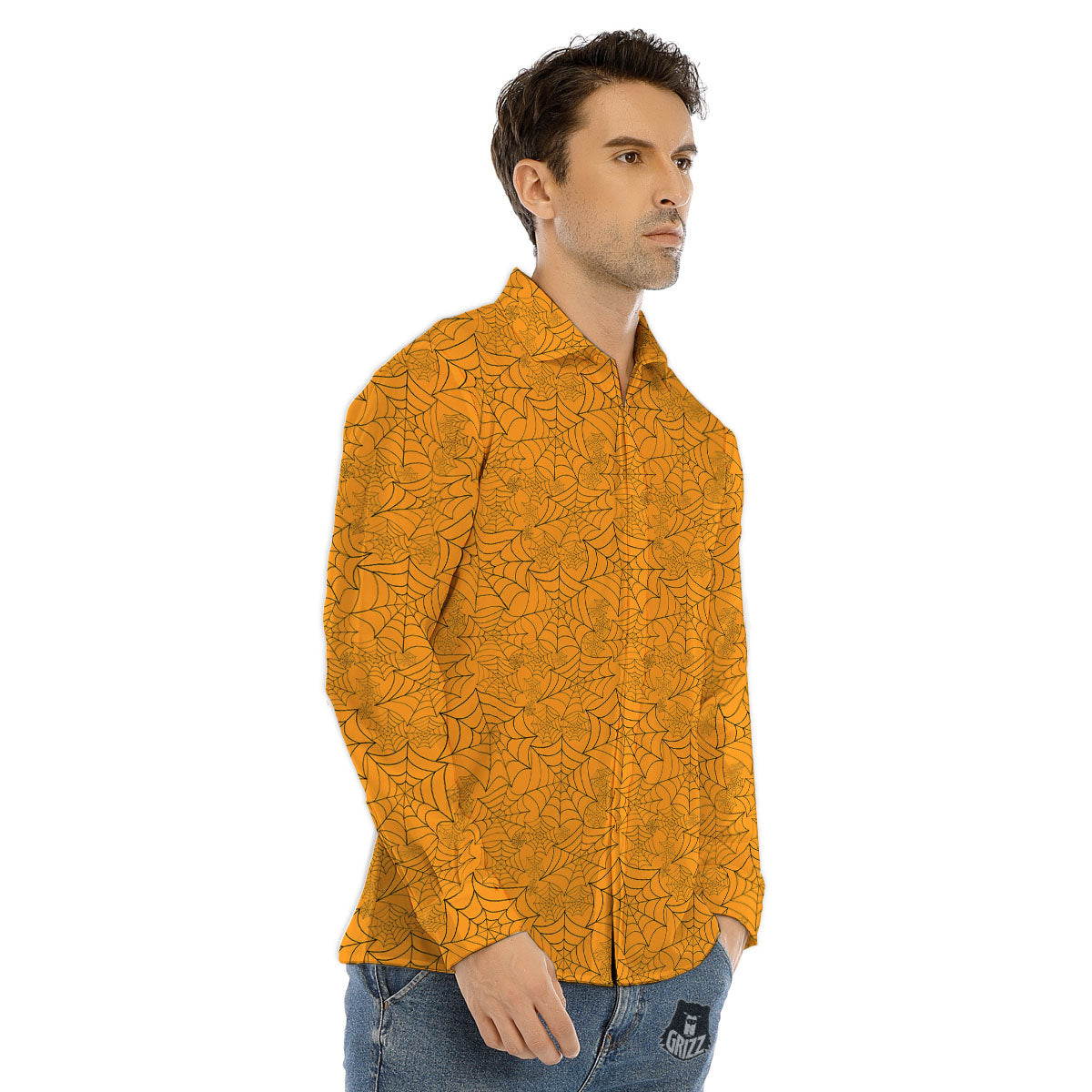 Cobweb Horror Print Men's Dress Shirts-grizzshop