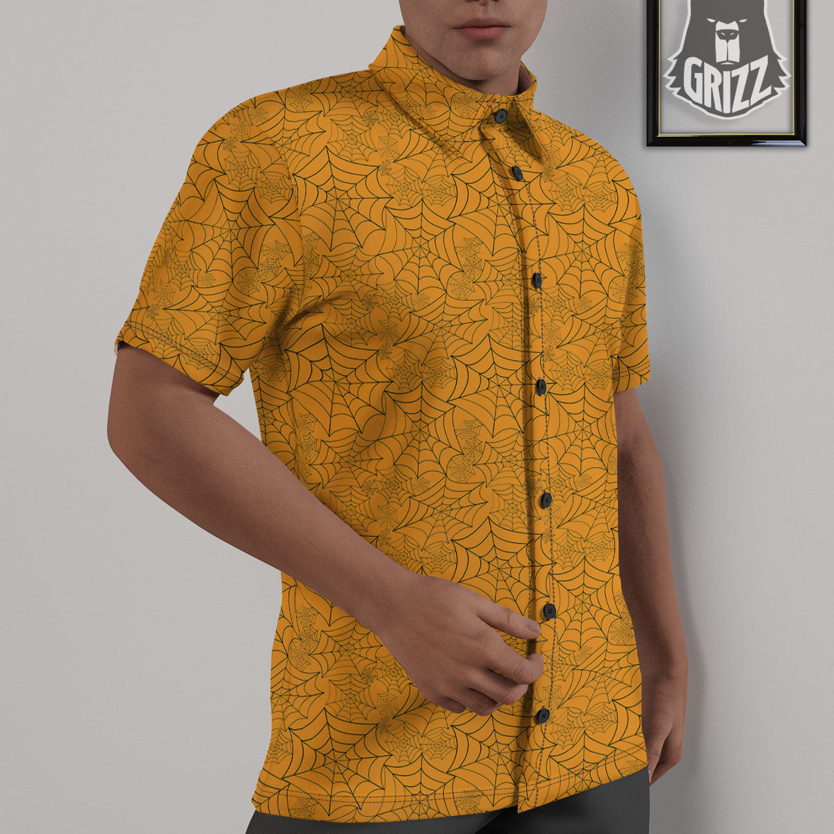 Cobweb Horror Print Untucked Shirts-grizzshop
