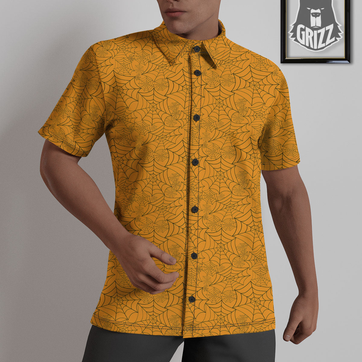 Cobweb Horror Print Untucked Shirts-grizzshop