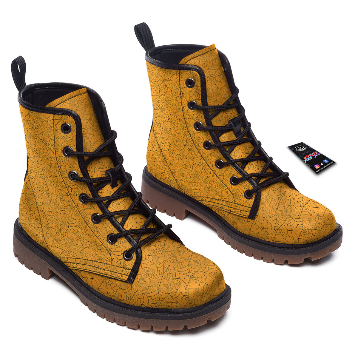 Cobweb Horror Print Work Boots-grizzshop