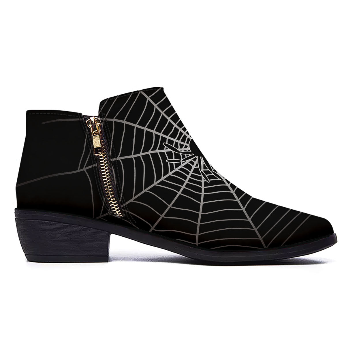 Cobweb White And Black Print Ankle Boots-grizzshop