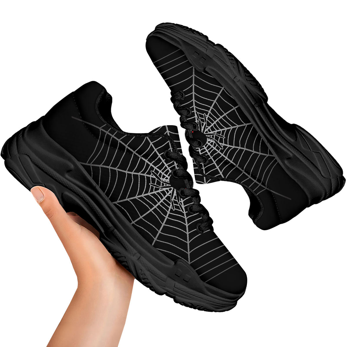 Cobweb White And Black Print Black Chunky Shoes-grizzshop
