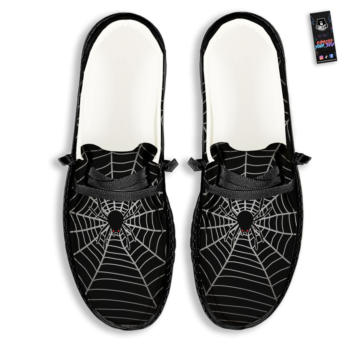 Cobweb White And Black Print Black Loafers-grizzshop