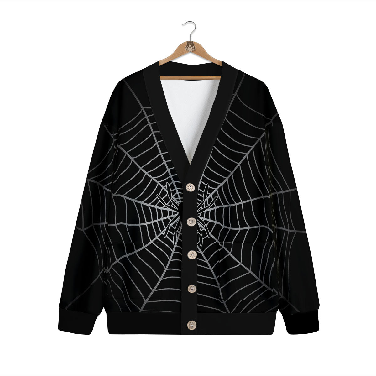 Cobweb White And Black Print Cardigan-grizzshop