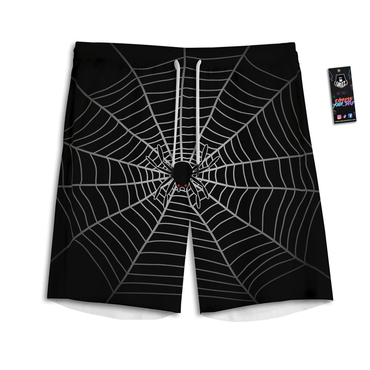 Cobweb White And Black Print Men's Athletic Shorts