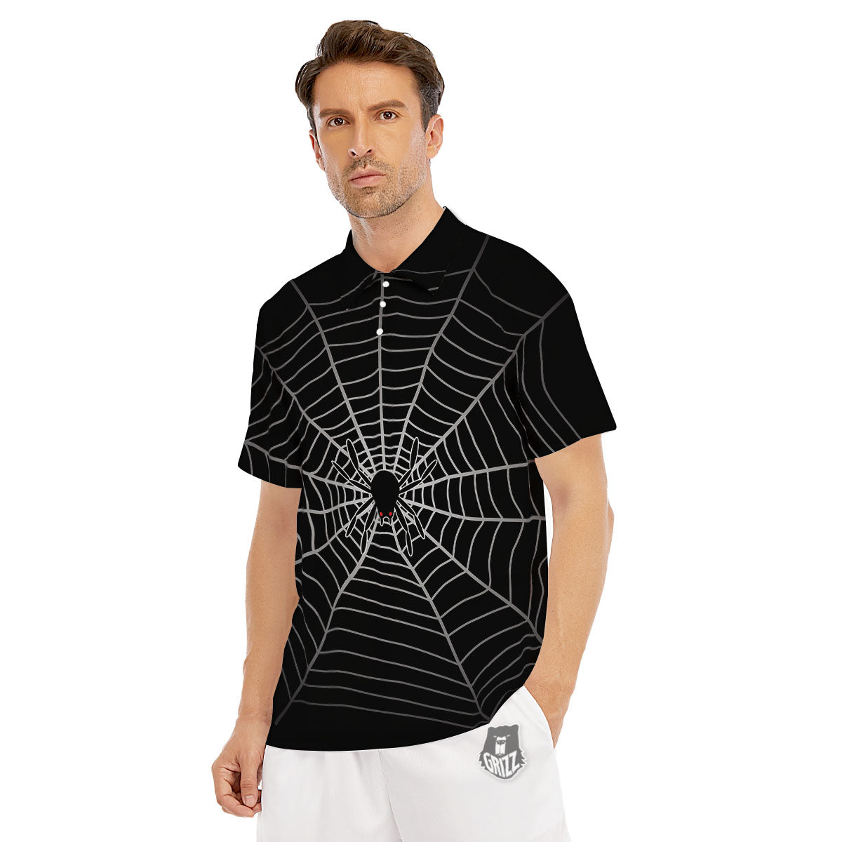 Cobweb White And Black Print Men's Golf Shirts-grizzshop