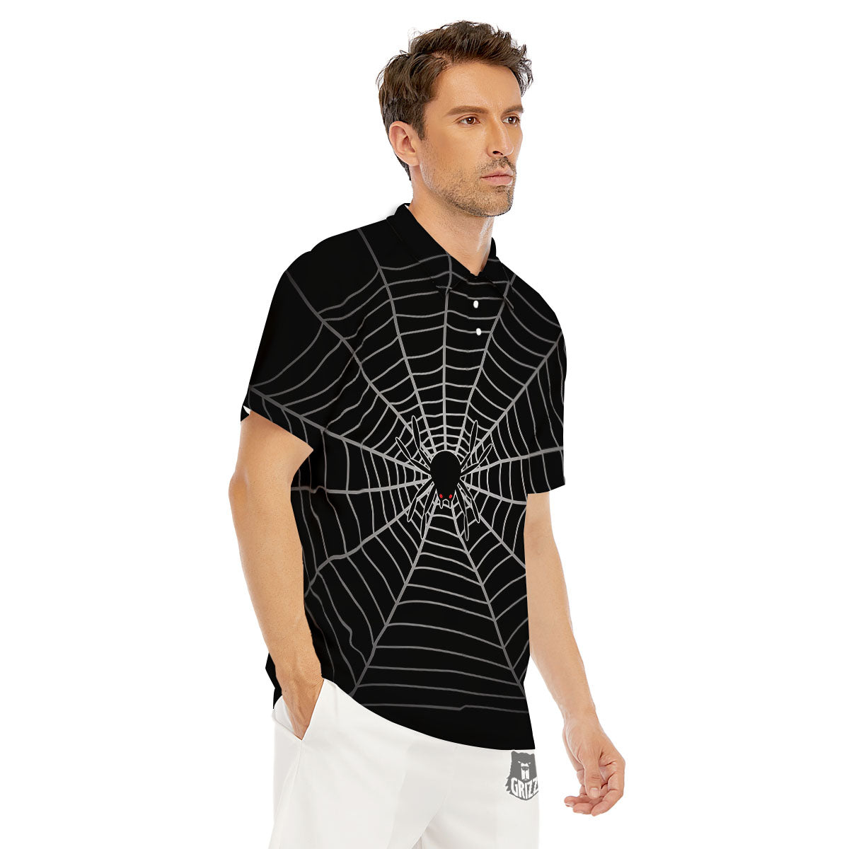 Cobweb White And Black Print Men's Golf Shirts-grizzshop
