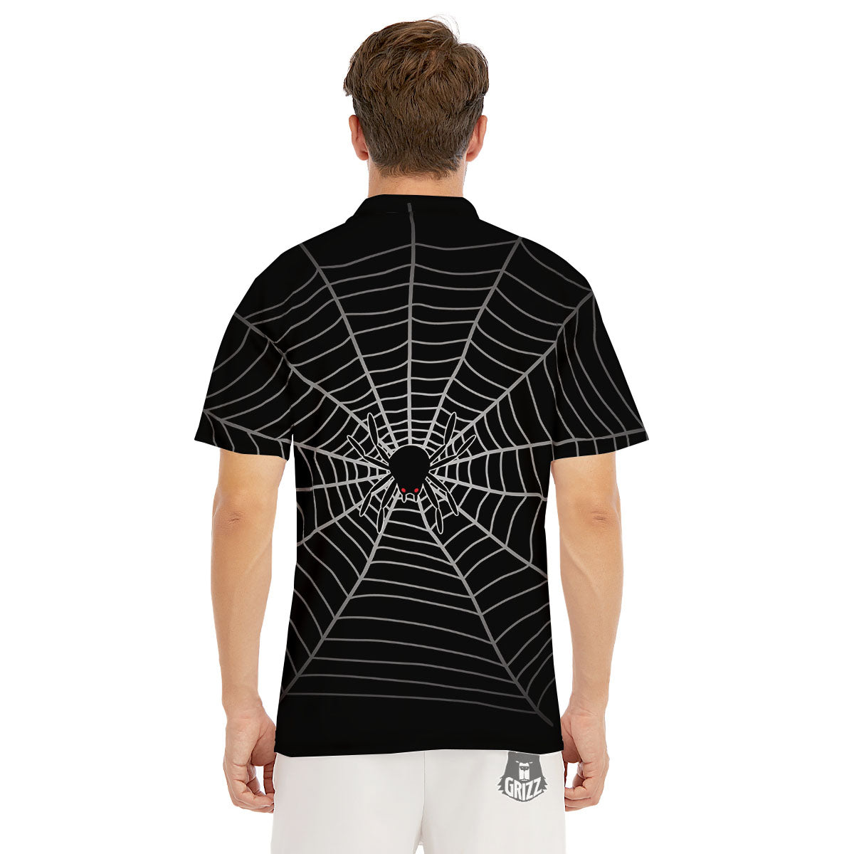 Cobweb White And Black Print Men's Golf Shirts-grizzshop