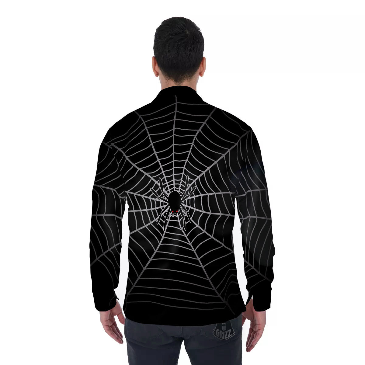 Cobweb White And Black Print Men's Long Sleeve Shirts-grizzshop