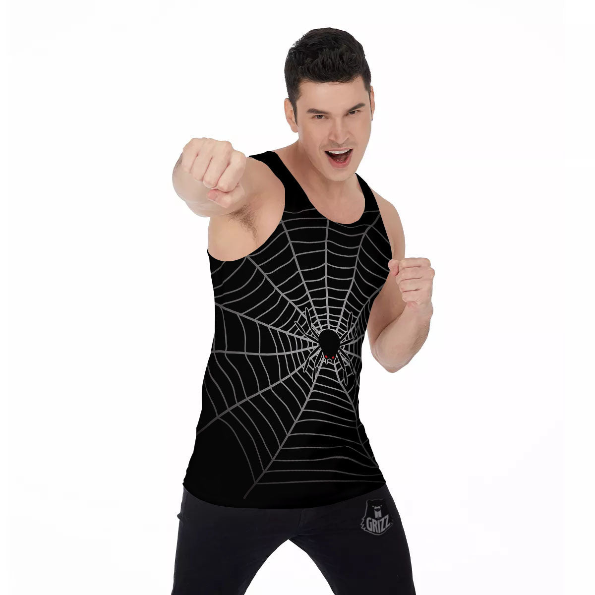 Cobweb White And Black Print Men's Tank Top-grizzshop