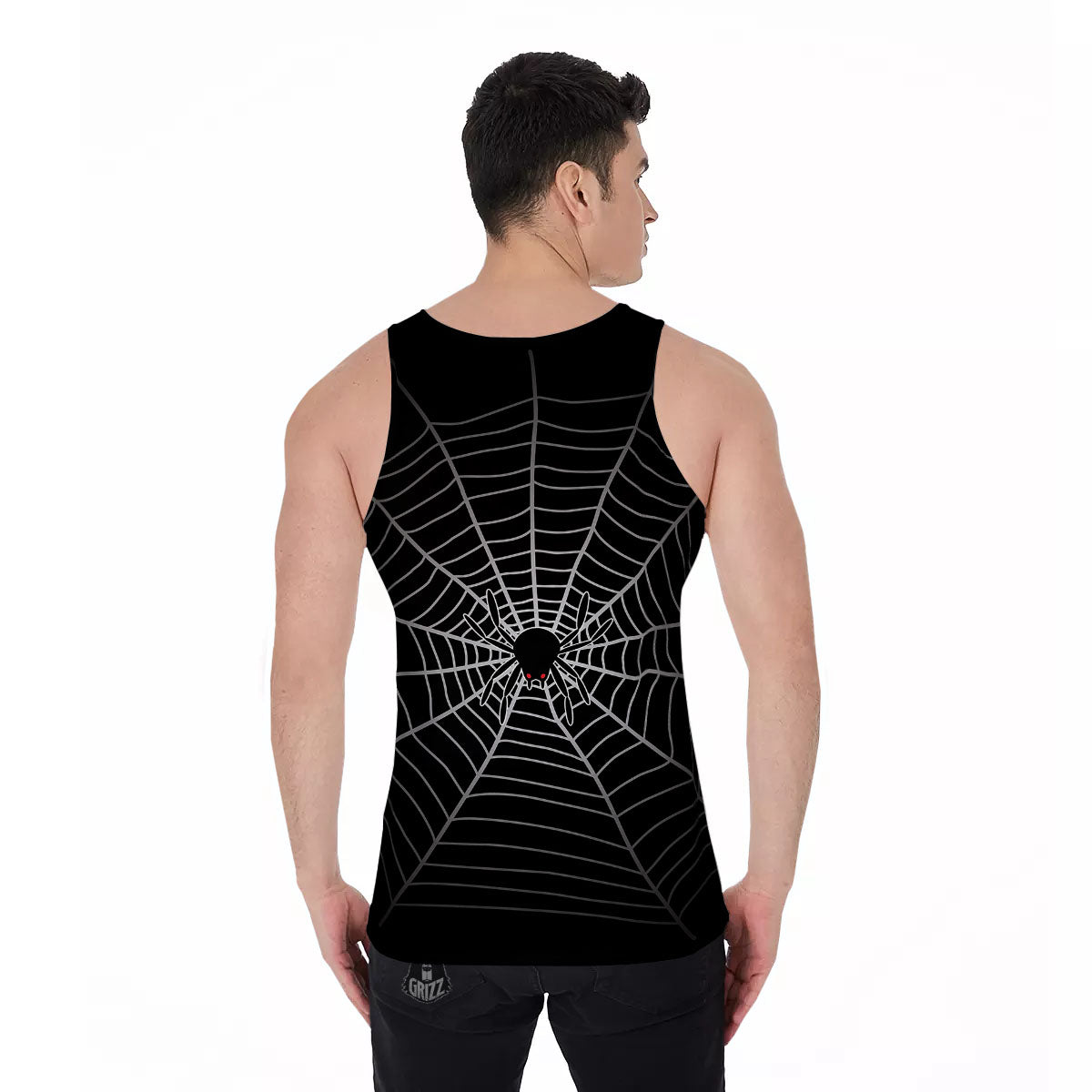 Cobweb White And Black Print Men's Tank Top-grizzshop