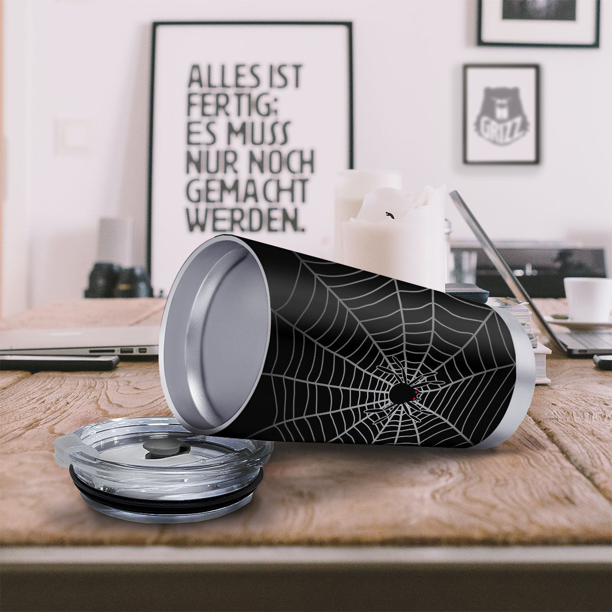 Cobweb White And Black Print Tumbler-grizzshop