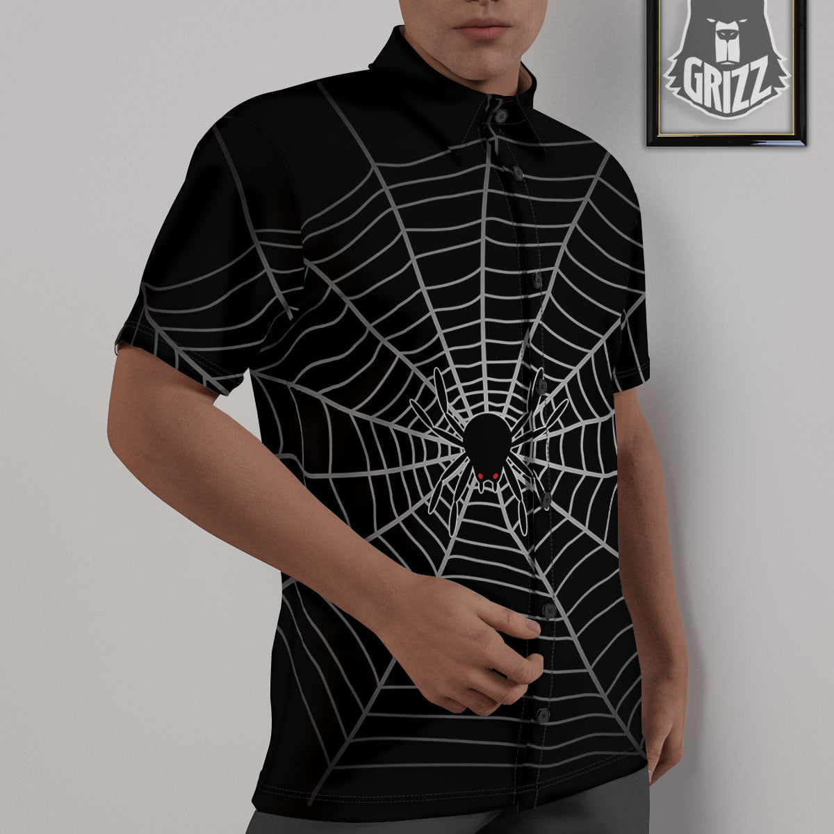Cobweb White And Black Print Untucked Shirts-grizzshop