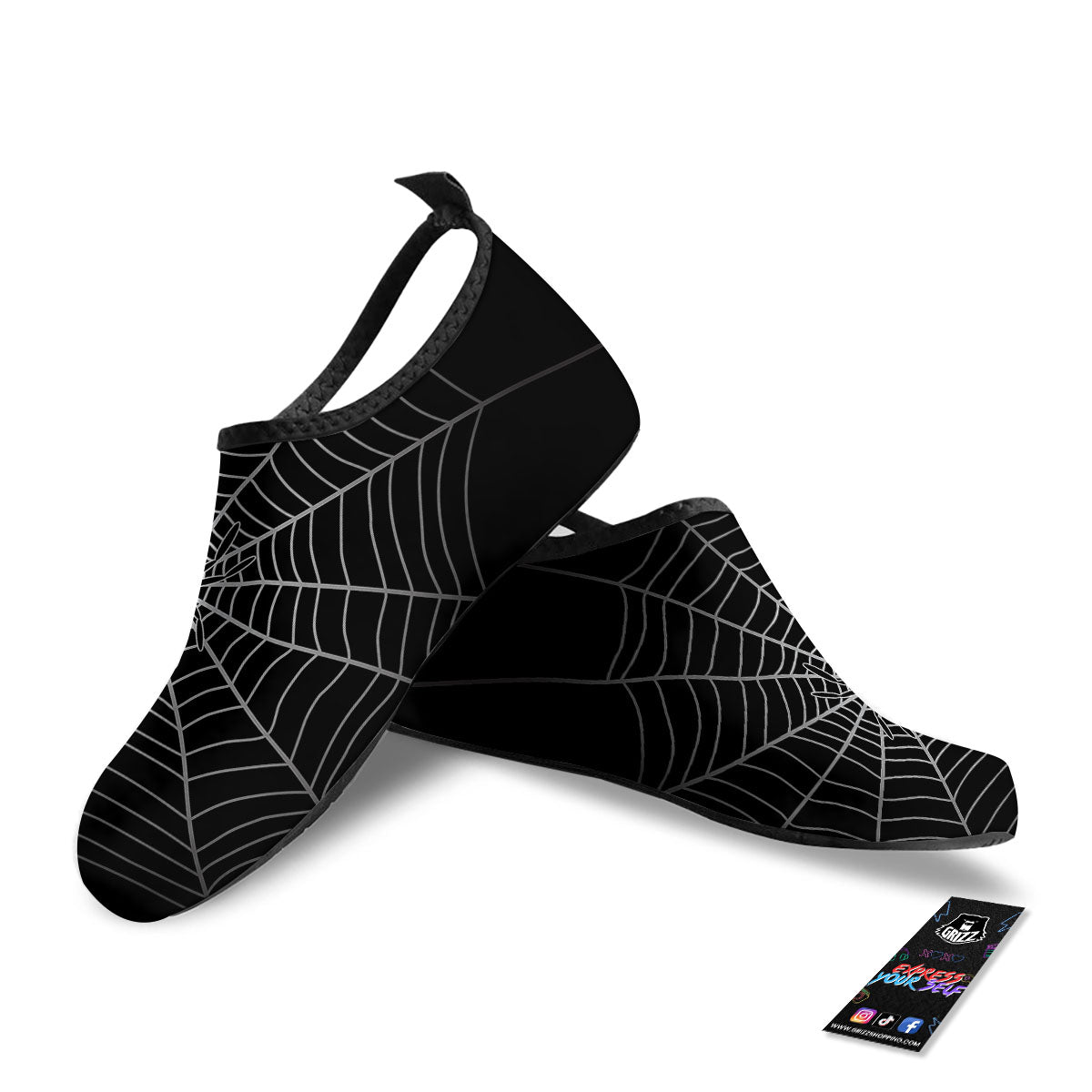 Cobweb White And Black Print Water Shoes-grizzshop