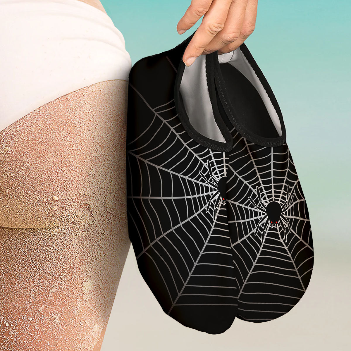 Cobweb White And Black Print Water Shoes-grizzshop