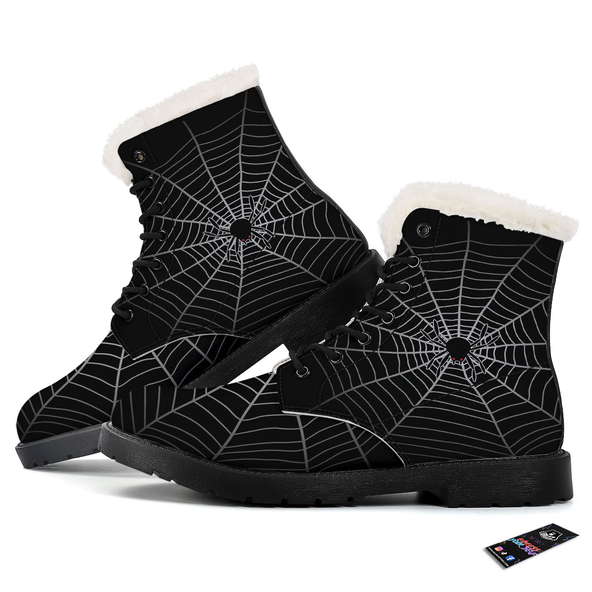 Cobweb White And Black Print Winter Boots-grizzshop