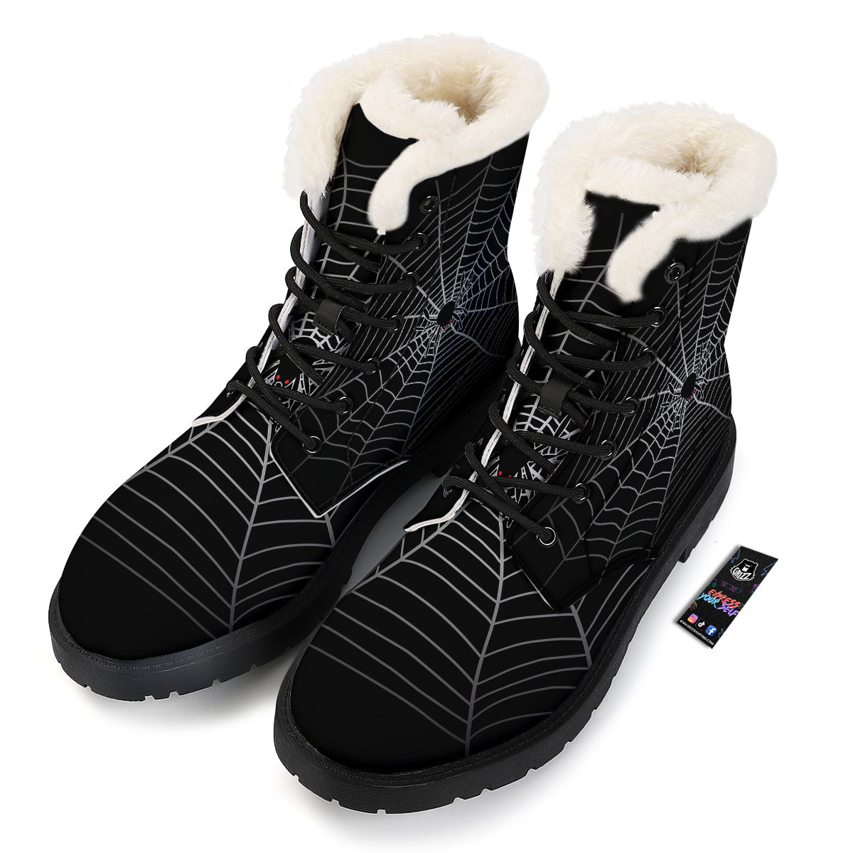 Cobweb White And Black Print Winter Boots-grizzshop