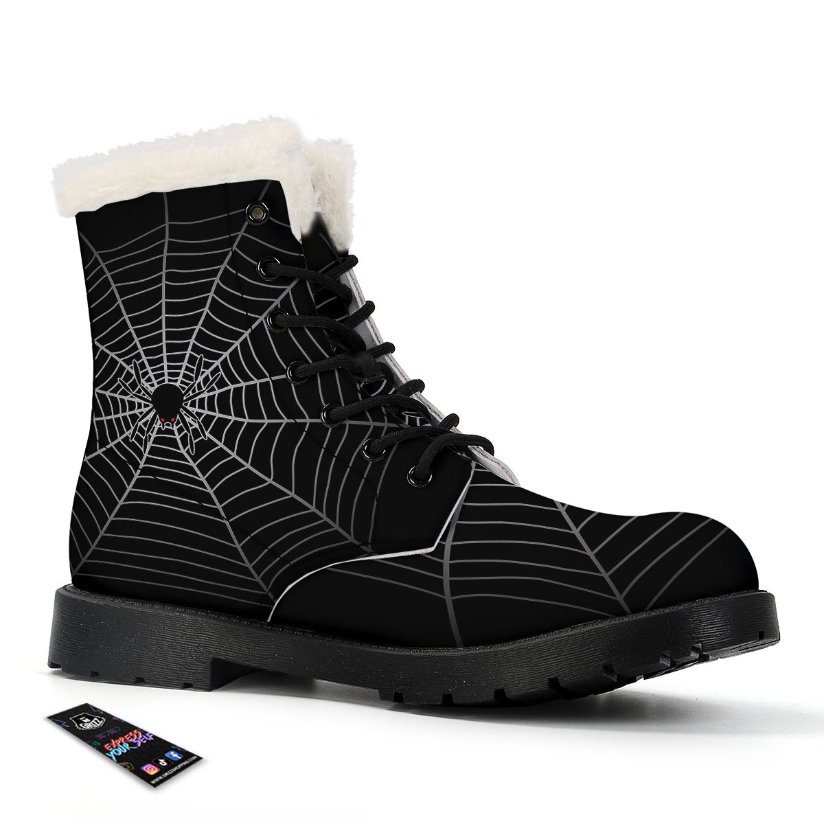 Cobweb White And Black Print Winter Boots-grizzshop