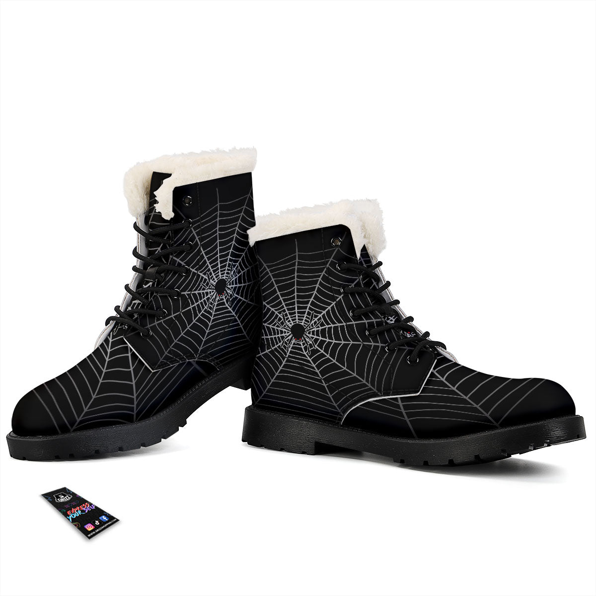 Cobweb White And Black Print Winter Boots-grizzshop