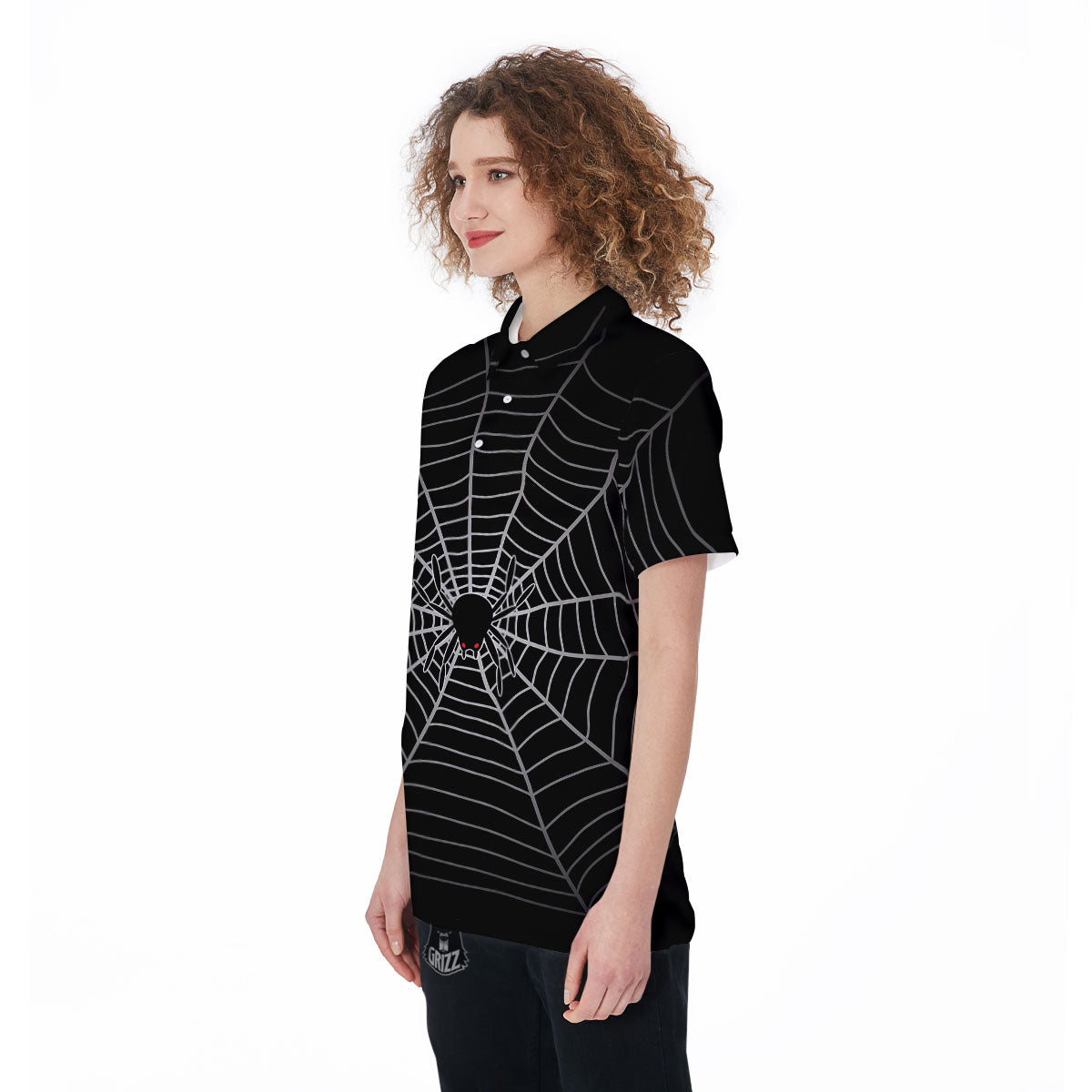 Cobweb White And Black Print Women's Golf Shirts-grizzshop