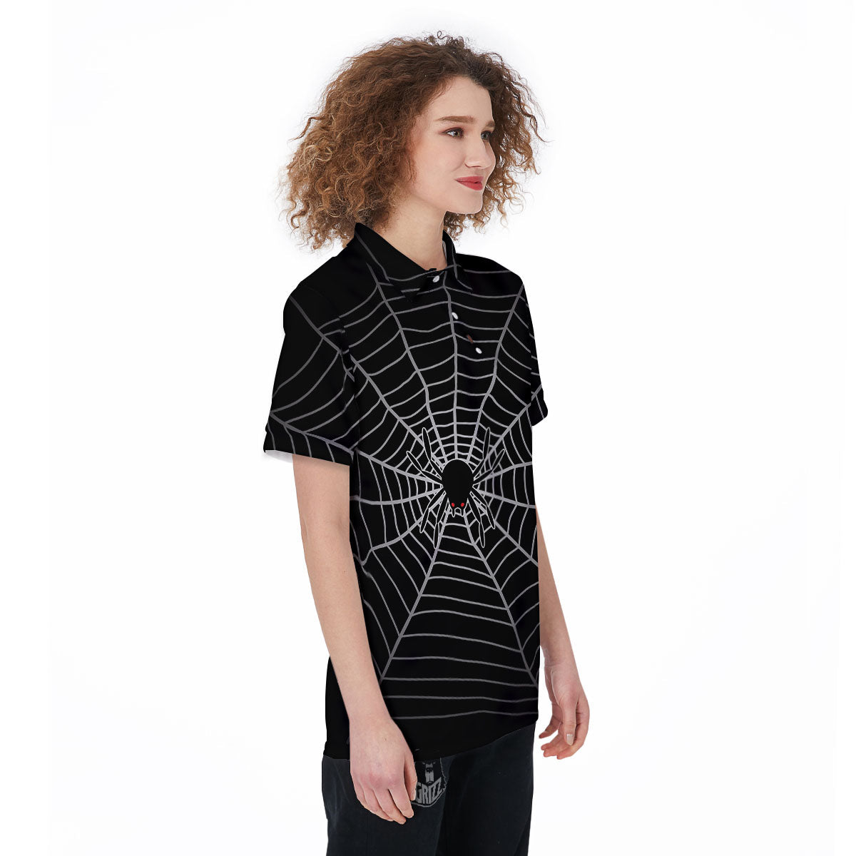 Cobweb White And Black Print Women's Golf Shirts-grizzshop