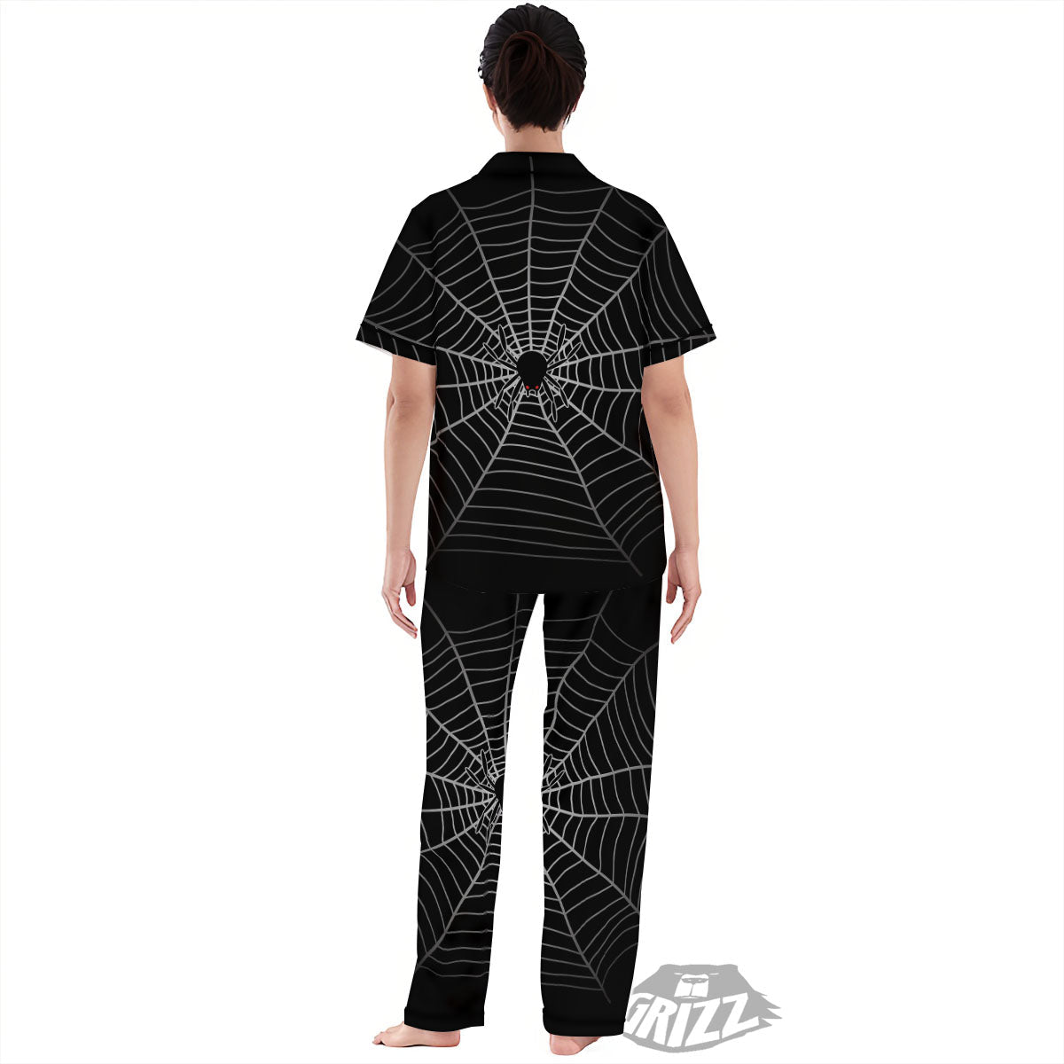 Cobweb White And Black Print Women's Pajamas Set-grizzshop
