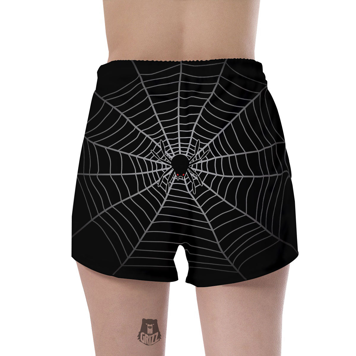Cobweb White And Black Print Women's Shorts-grizzshop