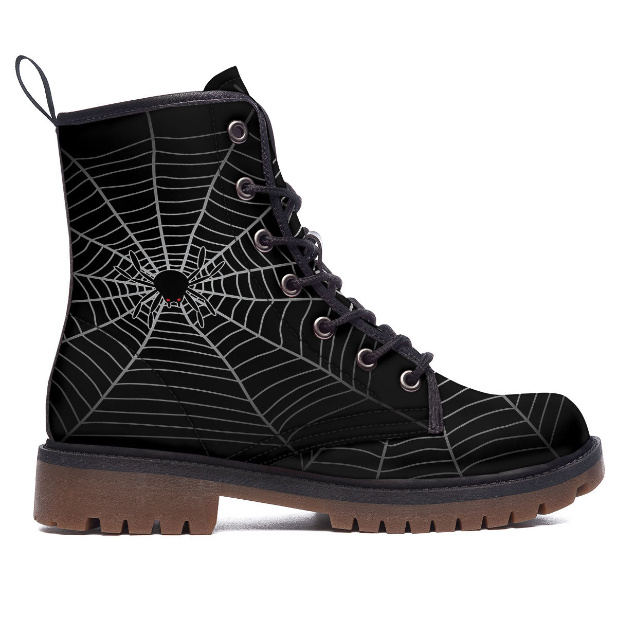 Cobweb White And Black Print Work Boots-grizzshop