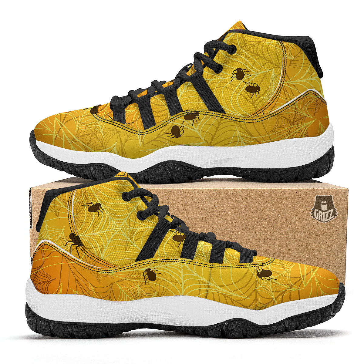 Cobweb Yellow Print Black Bball Shoes-grizzshop