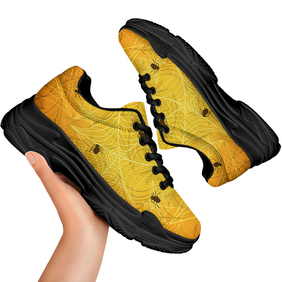 Cobweb Yellow Print Black Chunky Shoes-grizzshop