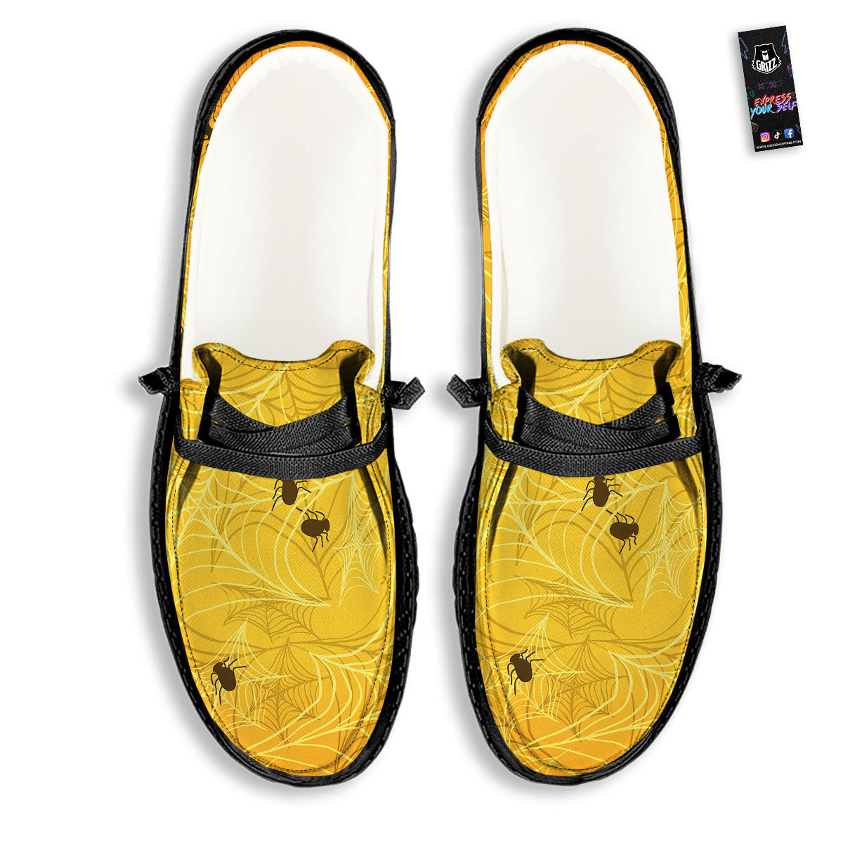 Cobweb Yellow Print Black Loafers-grizzshop