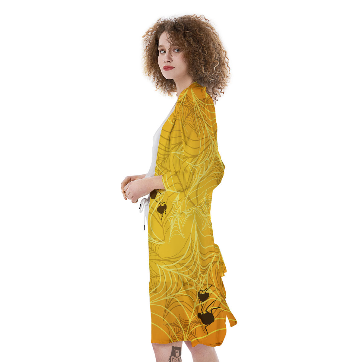 Cobweb Yellow Print Kimono-grizzshop