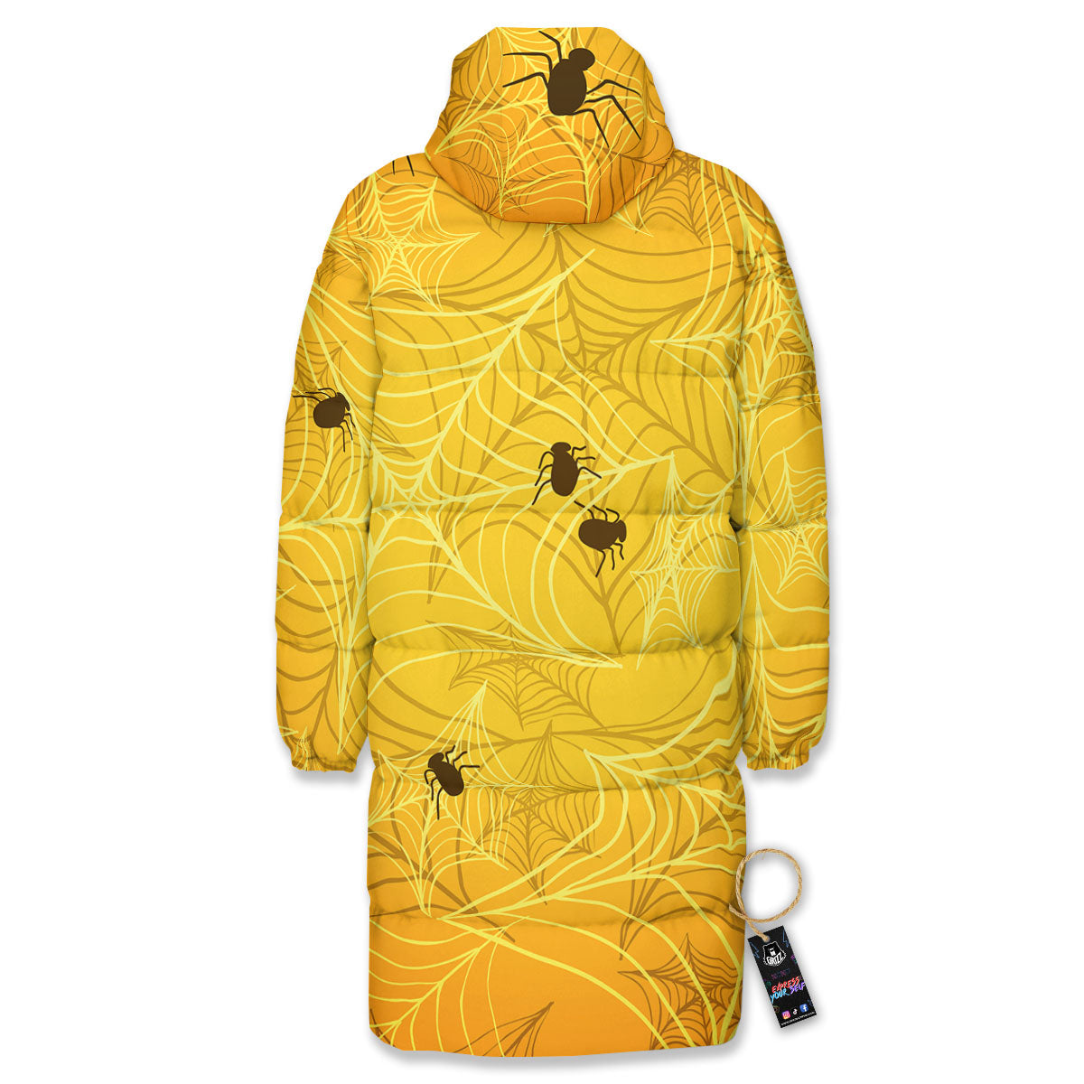 Cobweb Yellow Print Long Down Jacket-grizzshop