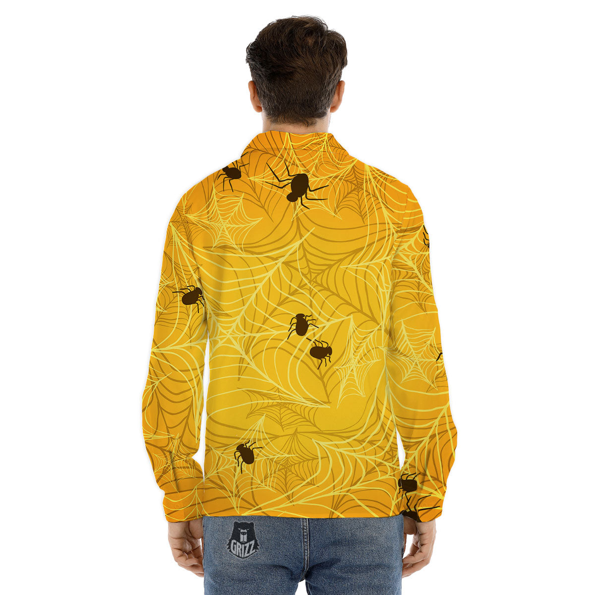 Cobweb Yellow Print Men's Dress Shirts-grizzshop