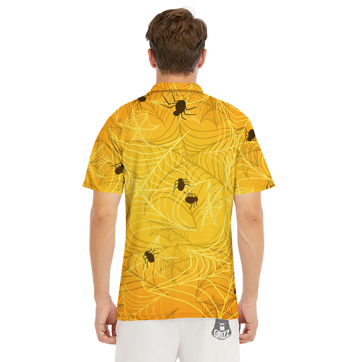 Cobweb Yellow Print Men's Golf Shirts-grizzshop