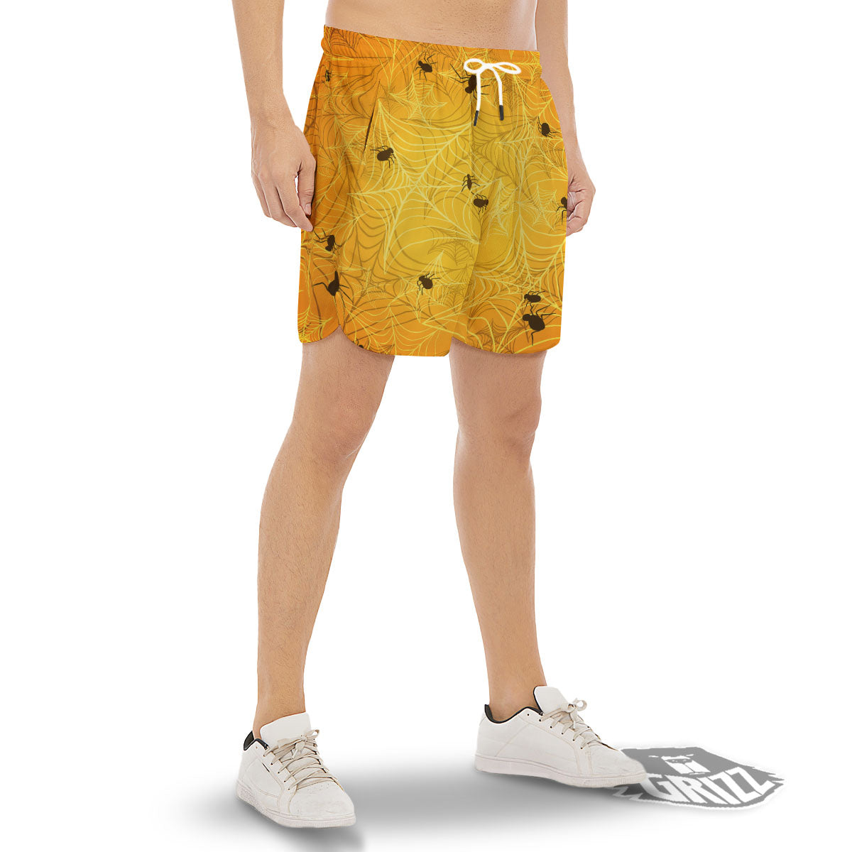 Cobweb Yellow Print Men's Gym Shorts-grizzshop
