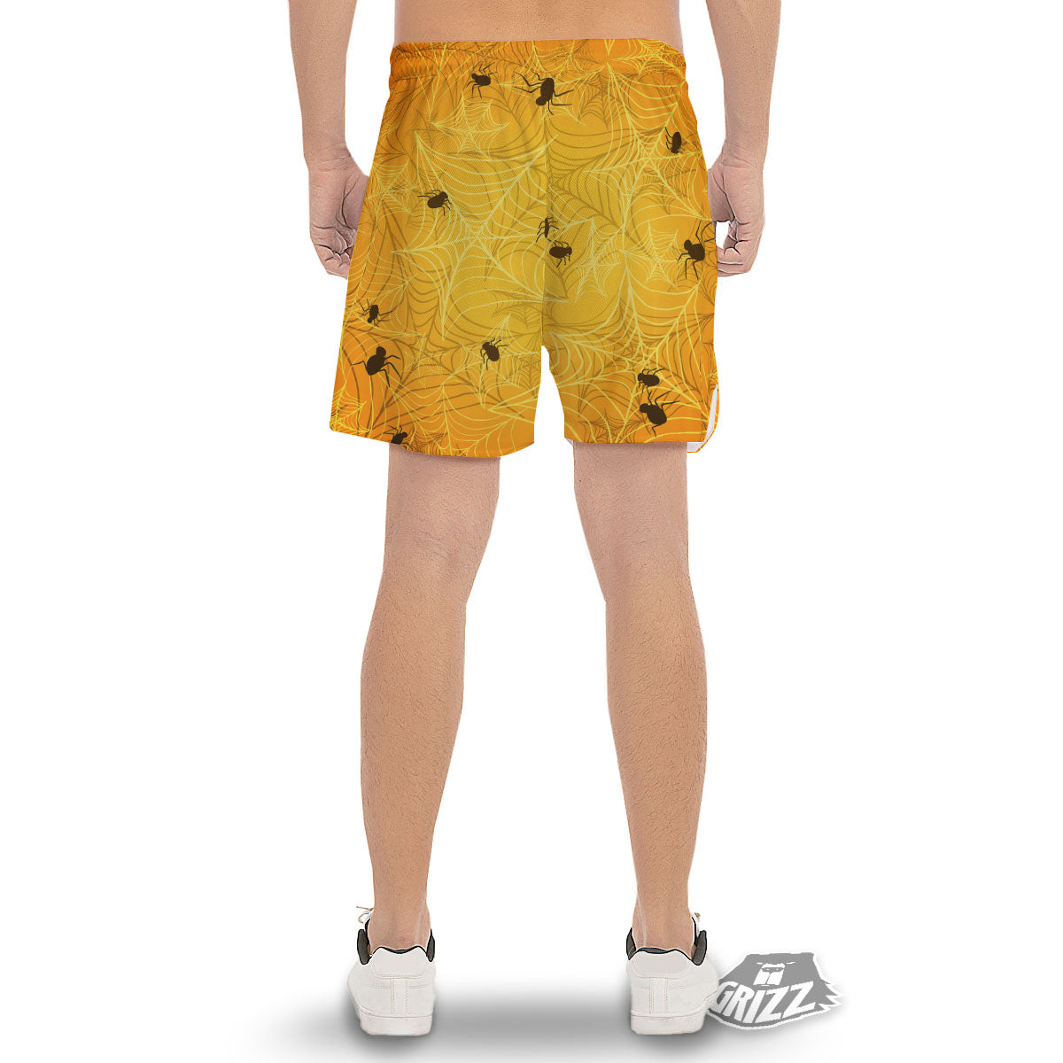 Cobweb Yellow Print Men's Gym Shorts-grizzshop
