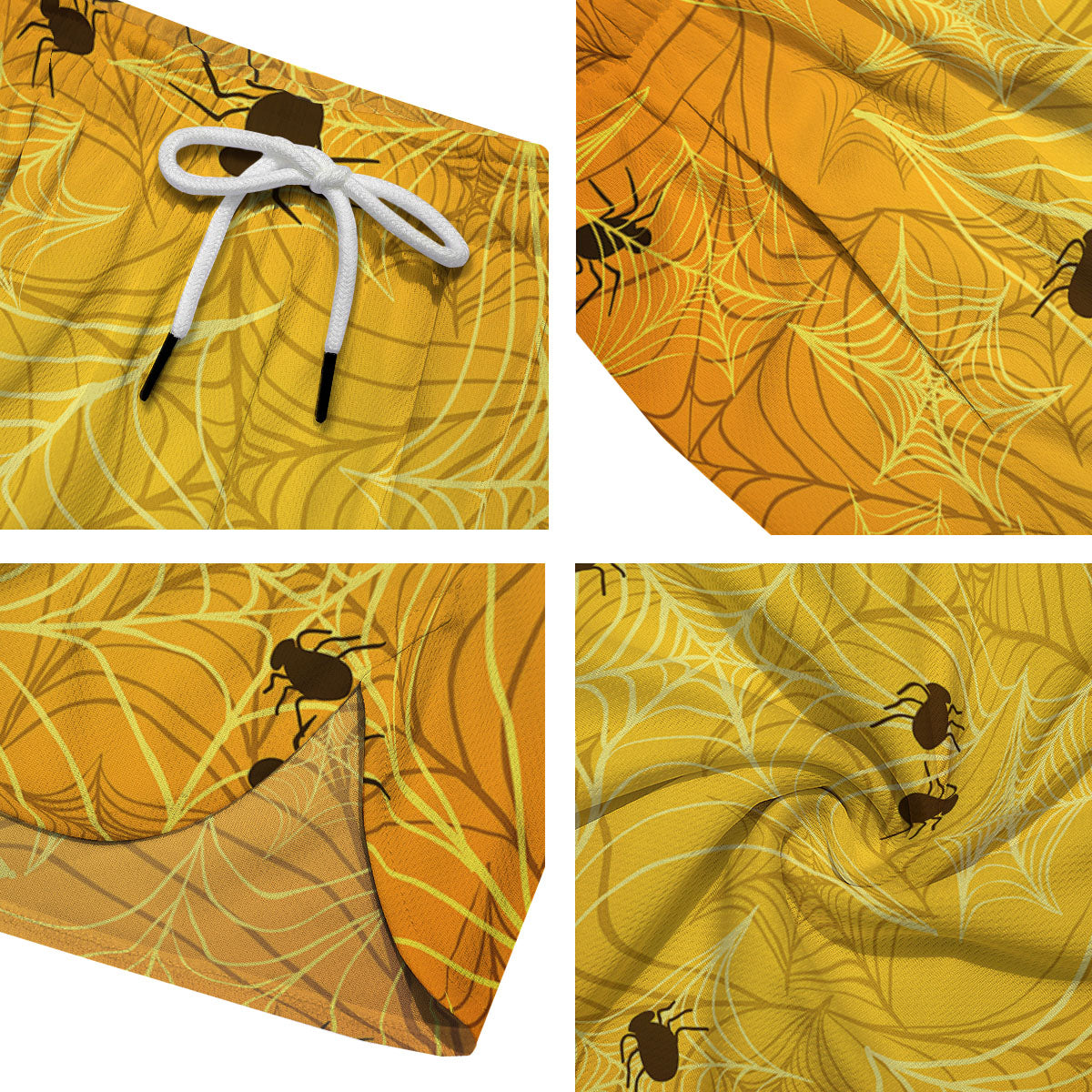 Cobweb Yellow Print Men's Running Shorts-grizzshop