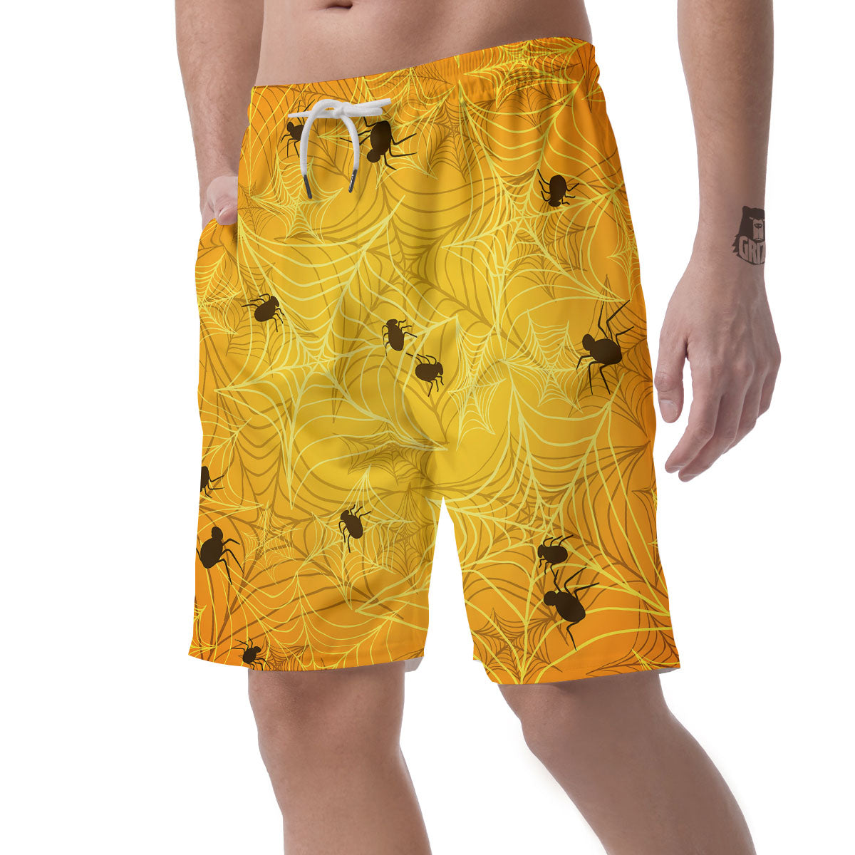 Cobweb Yellow Print Men's Shorts-grizzshop