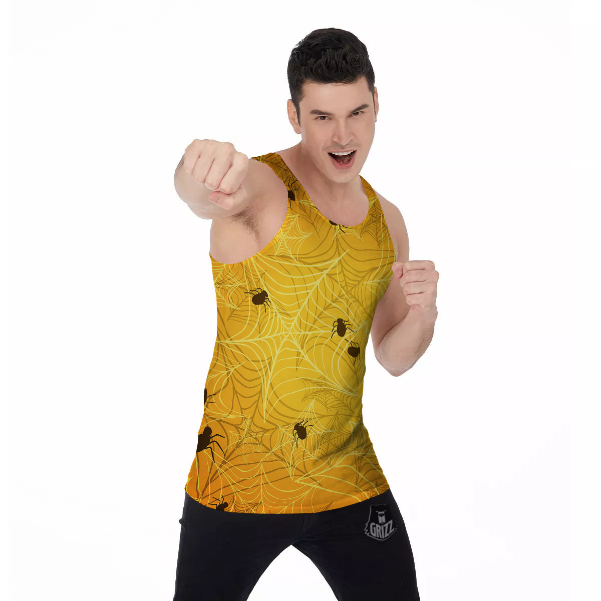 Cobweb Yellow Print Men's Tank Top-grizzshop