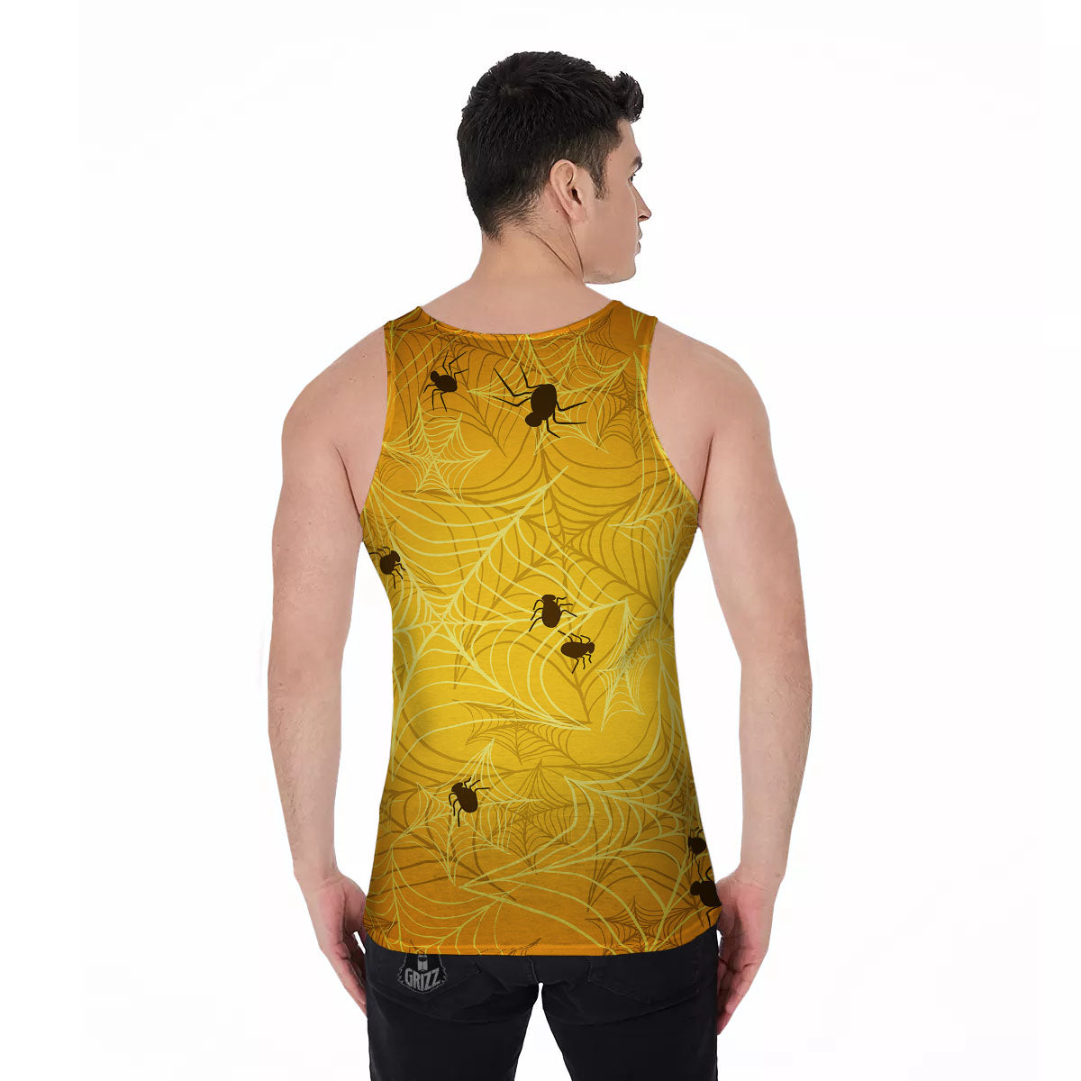 Cobweb Yellow Print Men's Tank Top-grizzshop