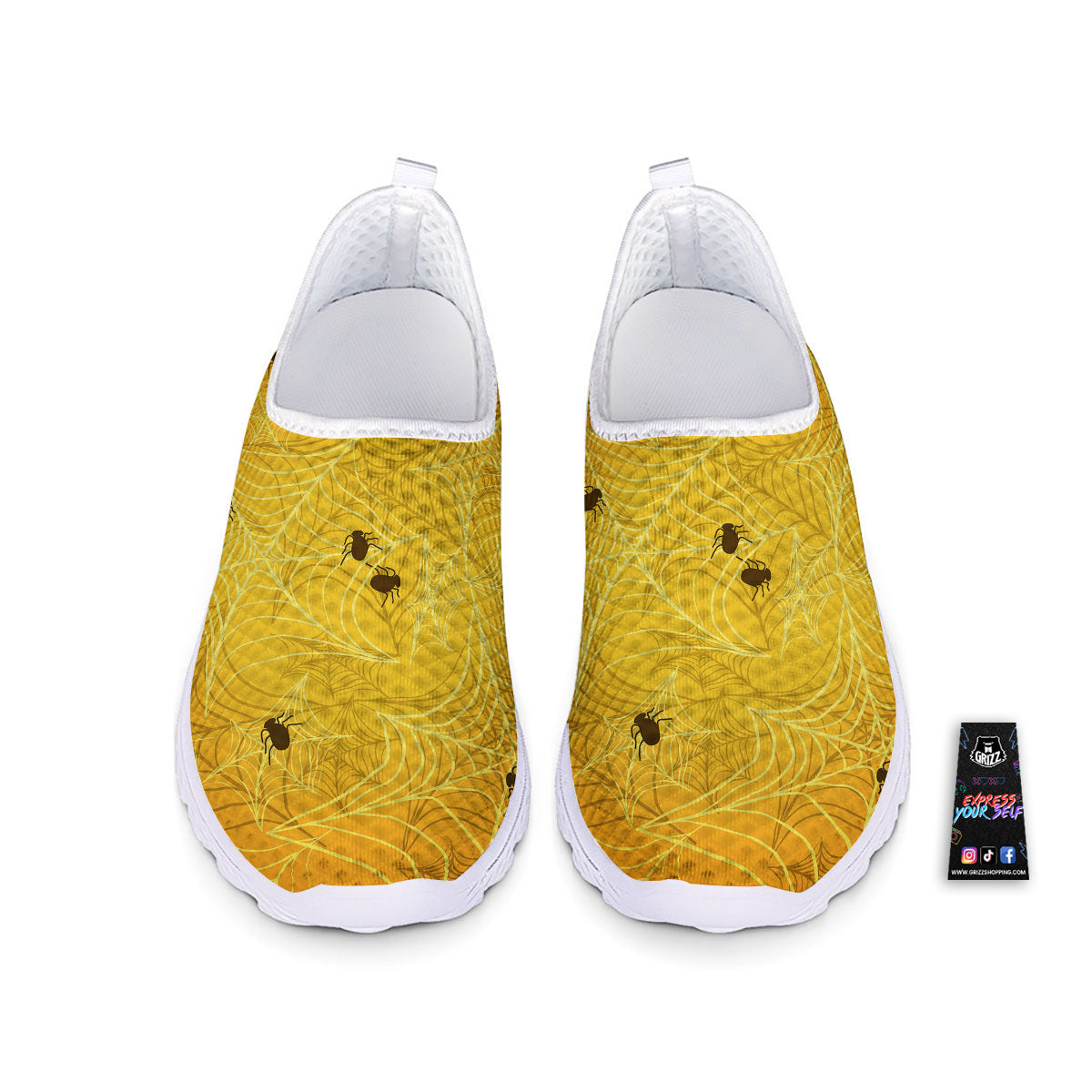 Cobweb Yellow Print Nurse Shoes-grizzshop