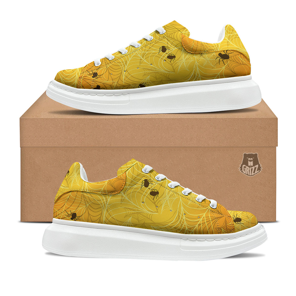 Cobweb Yellow Print Platform Shoes-grizzshop