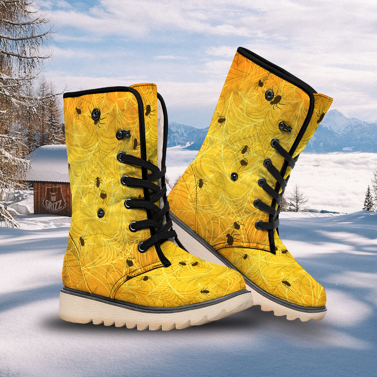 Cobweb Yellow Print Snow Boots-grizzshop