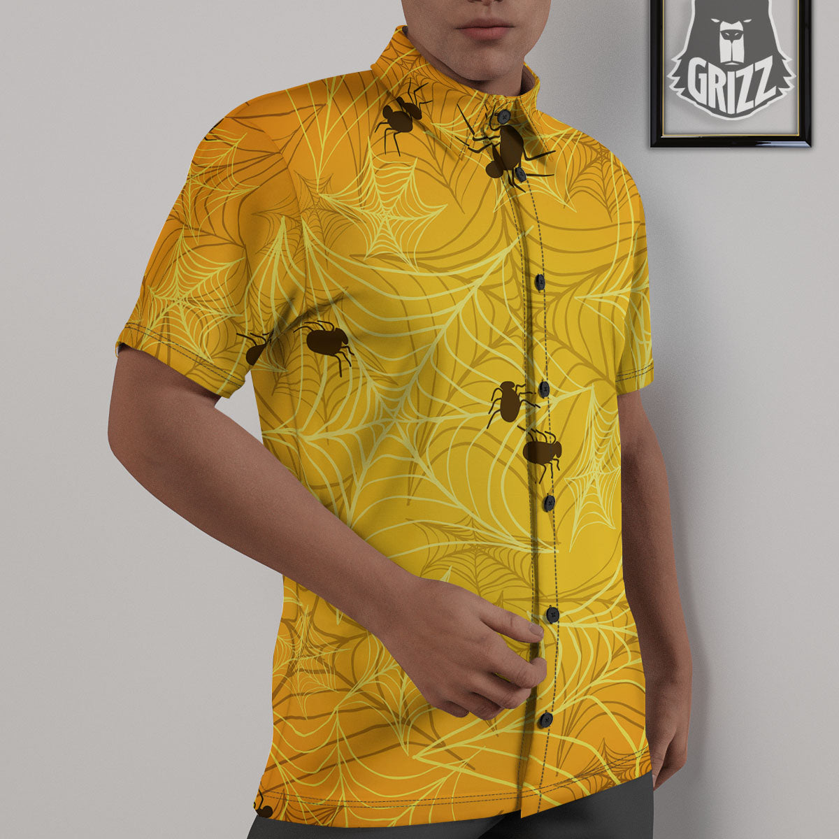 Cobweb Yellow Print Untucked Shirts-grizzshop