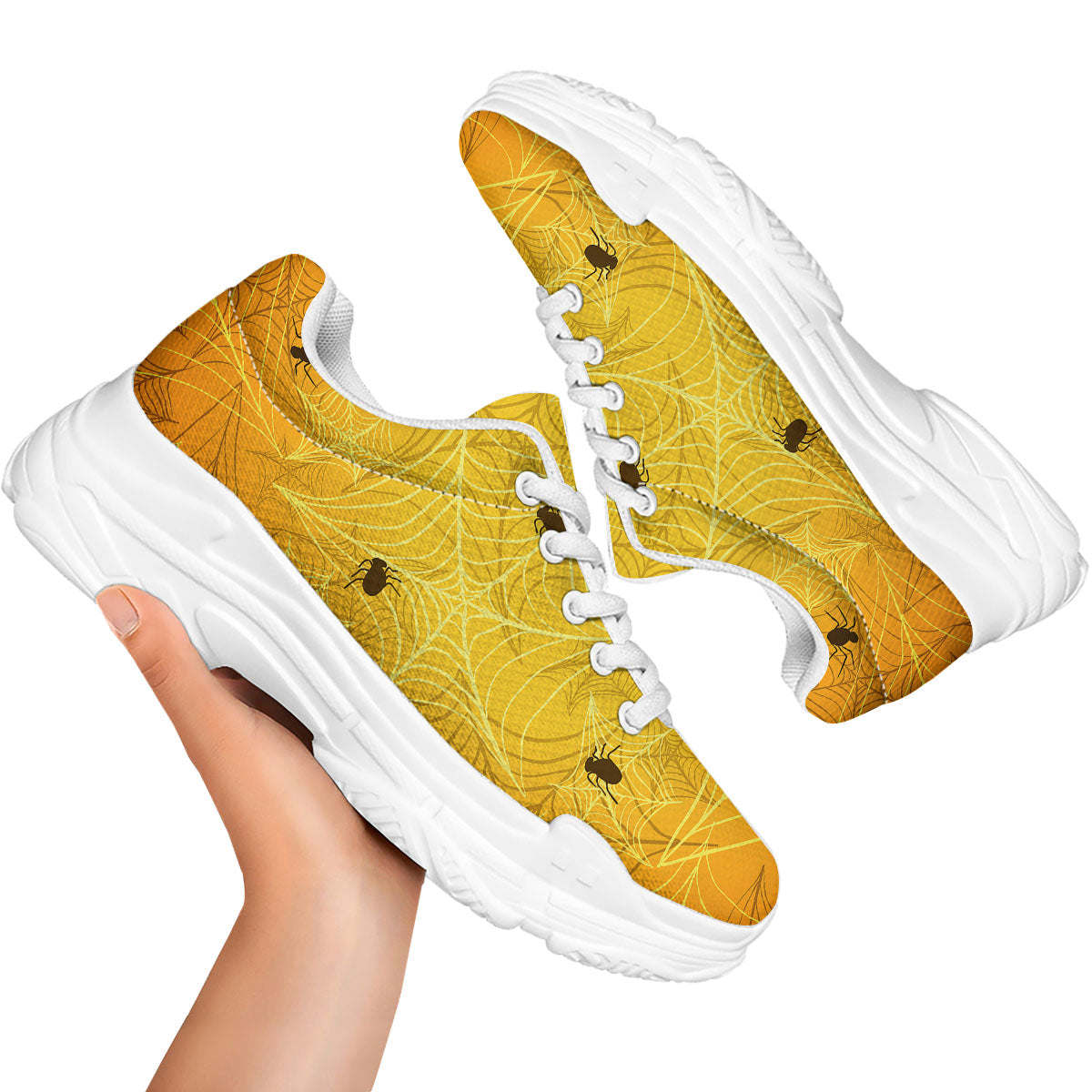 Cobweb Yellow Print White Chunky Shoes-grizzshop