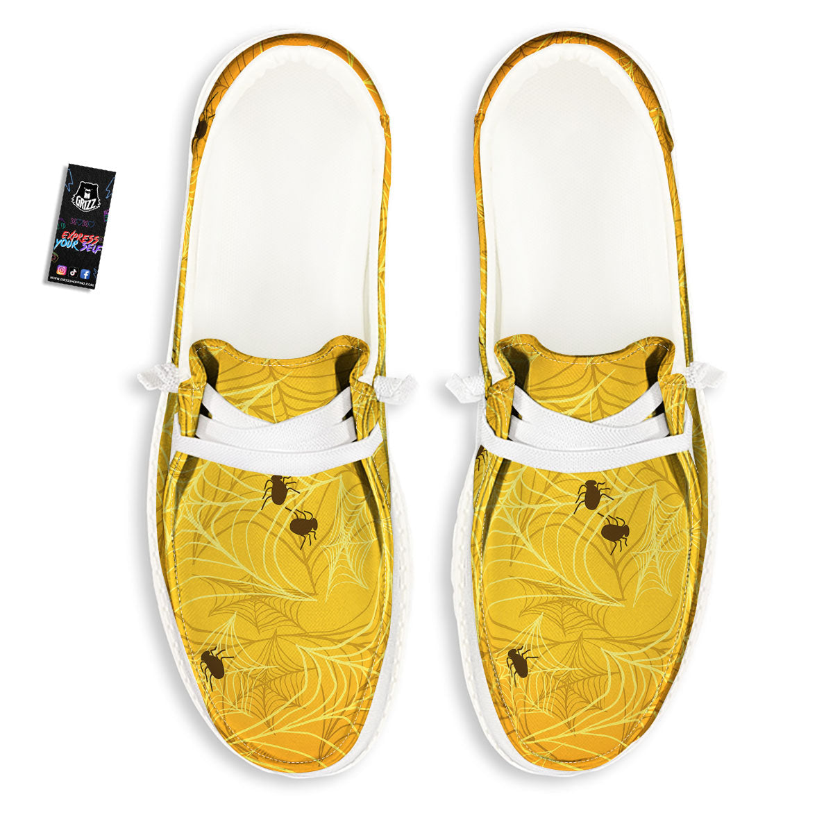 Cobweb Yellow Print White Loafers-grizzshop
